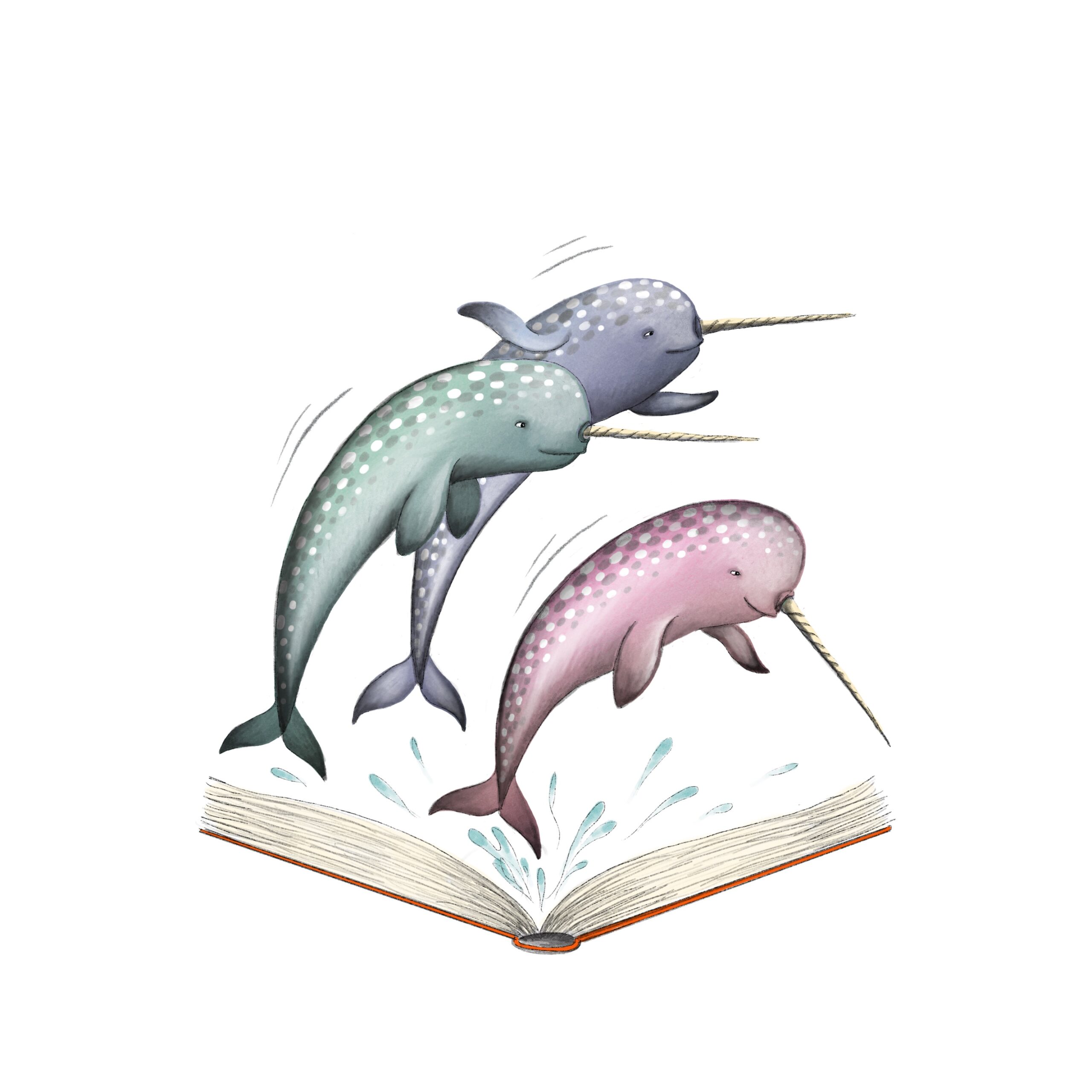 narwhals leaping out of a book