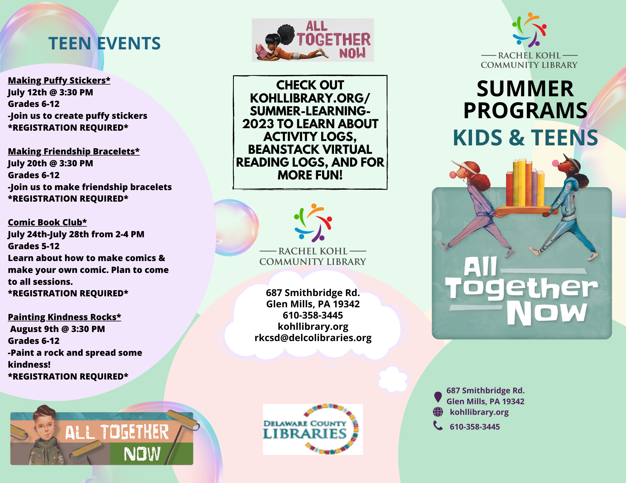 A brochure with a list of the Summer Programs for kids & teens at the library