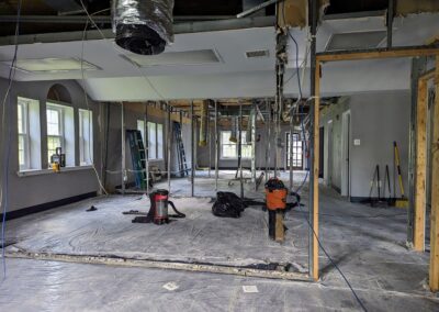 A large room with construction equipment and obvious construction work being done