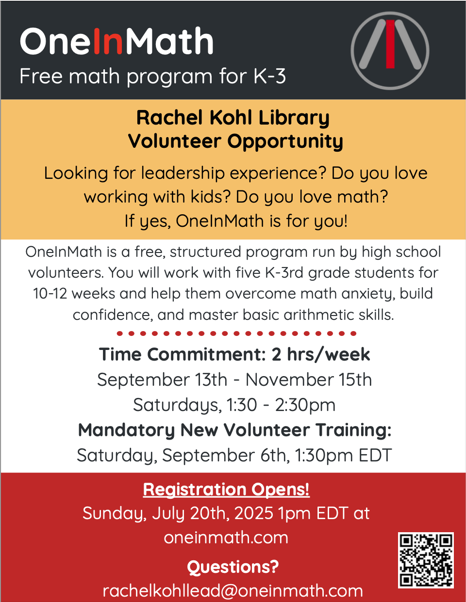 oneinmath volunteer flyer